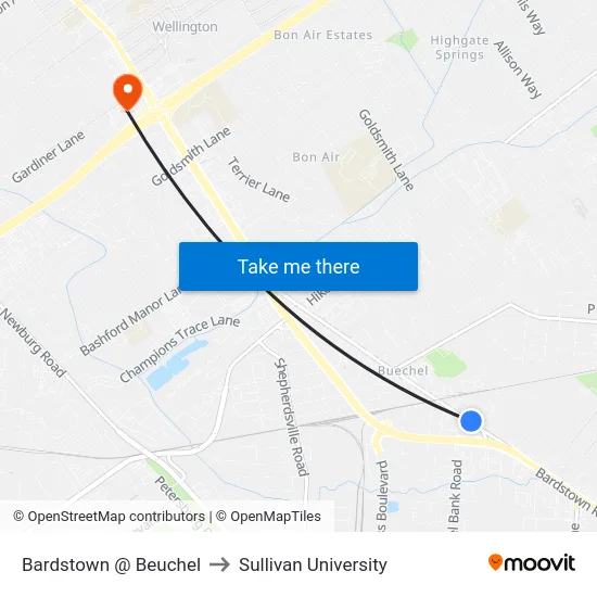 Bardstown @ Beuchel to Sullivan University map