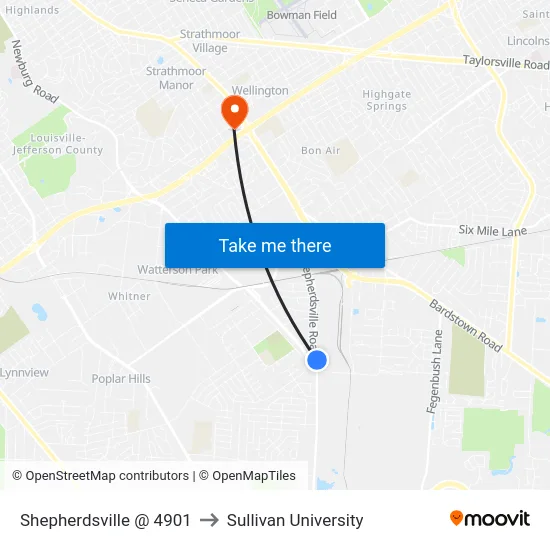Shepherdsville @ 4901 to Sullivan University map