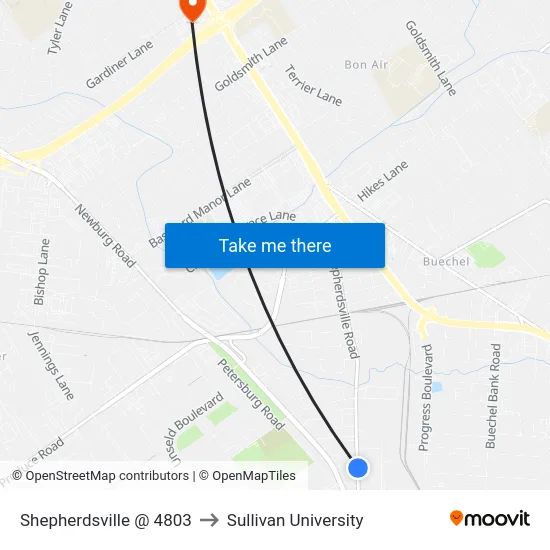 Shepherdsville @ 4803 to Sullivan University map