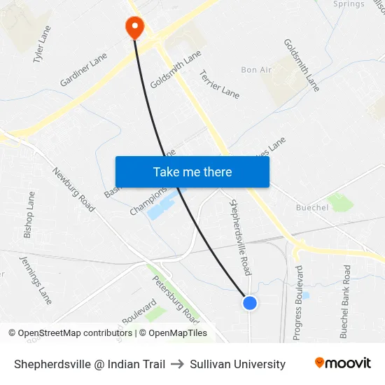 Shepherdsville @ Indian Trail to Sullivan University map