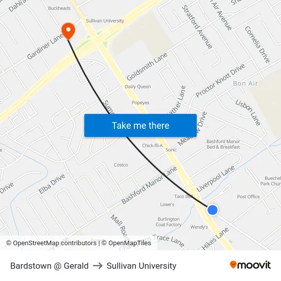 Bardstown @ Gerald to Sullivan University map