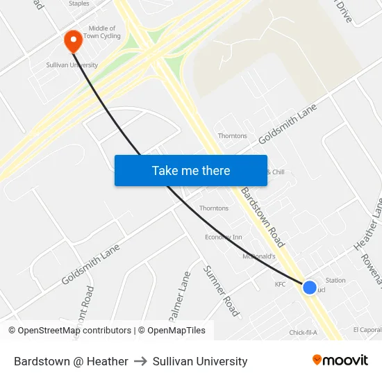 Bardstown @ Heather to Sullivan University map