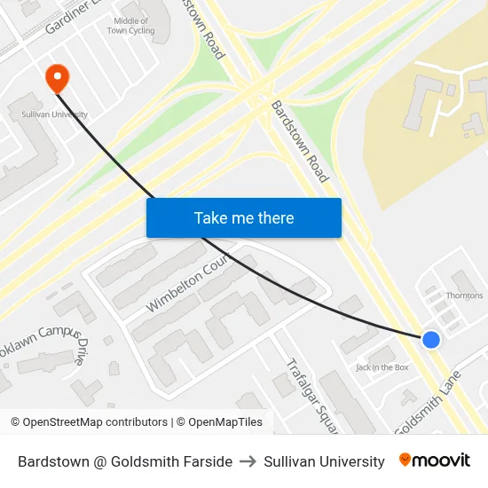 Bardstown @ Goldsmith Farside to Sullivan University map