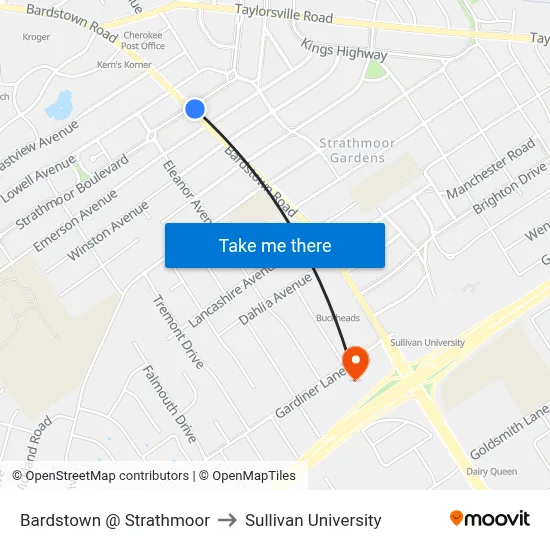 Bardstown @ Strathmoor to Sullivan University map