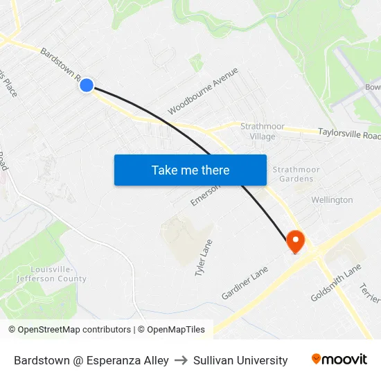Bardstown @ Esperanza Alley to Sullivan University map