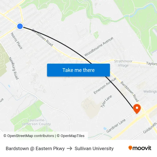 Bardstown @ Eastern Pkwy to Sullivan University map