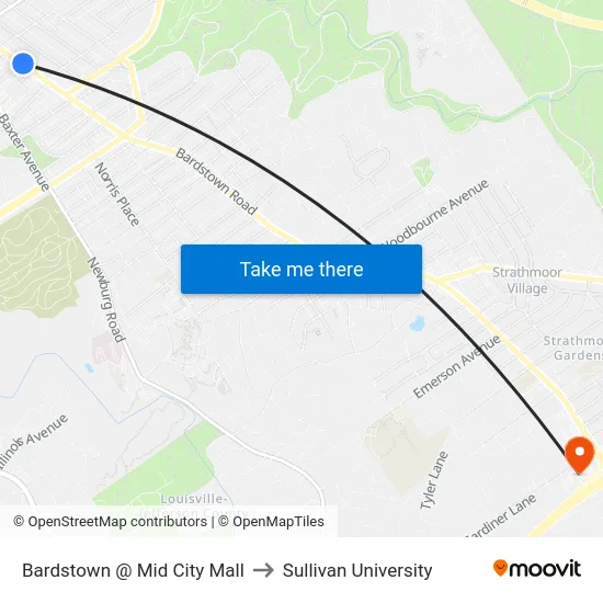 Bardstown @ Mid City Mall to Sullivan University map