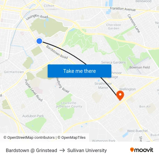 Bardstown @ Grinstead to Sullivan University map