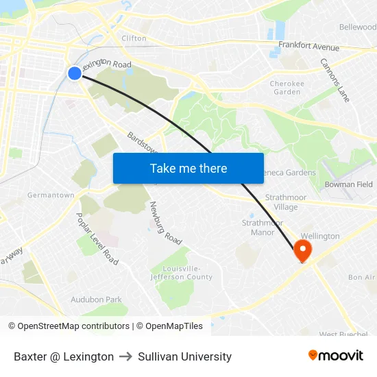 Baxter @ Lexington to Sullivan University map