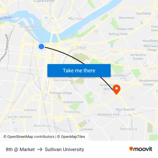 8th @ Market to Sullivan University map