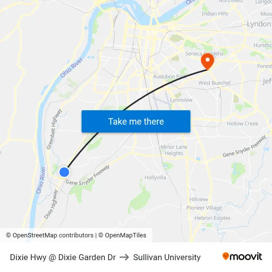 Dixie Hwy @ Dixie Garden Dr to Sullivan University map