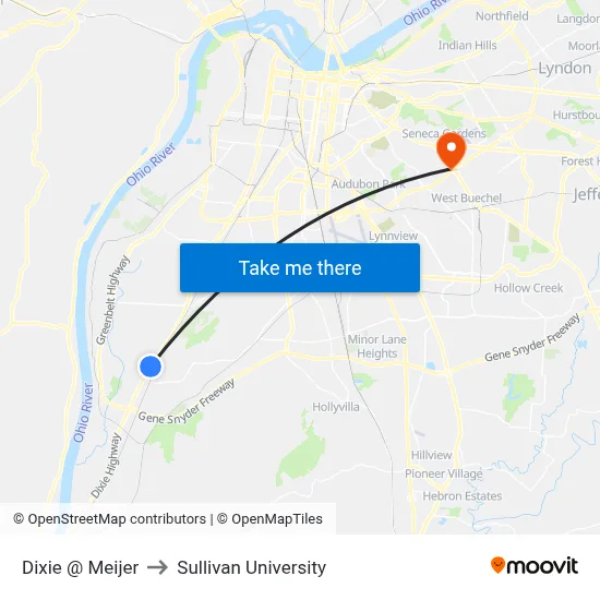 Dixie @ Meijer to Sullivan University map