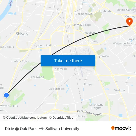 Dixie @ Oak Park to Sullivan University map