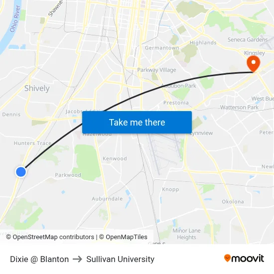 Dixie @ Blanton to Sullivan University map