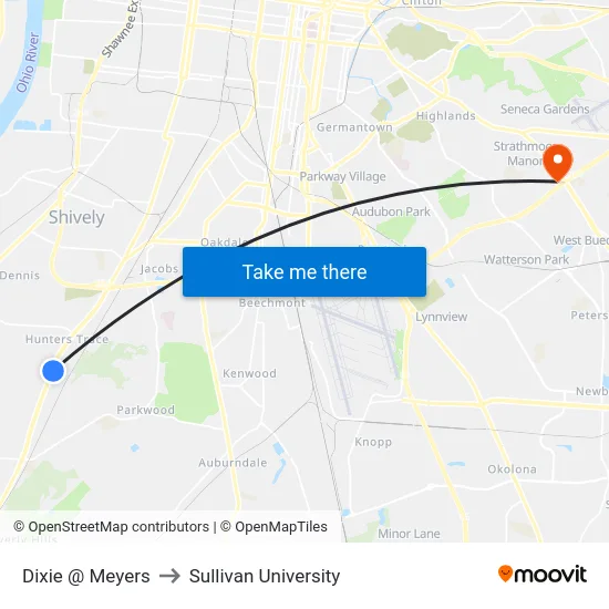 Dixie @ Meyers to Sullivan University map