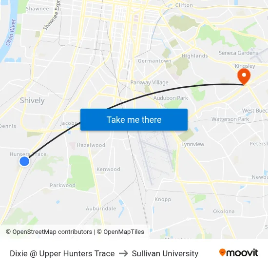 Dixie @ Upper Hunters Trace to Sullivan University map