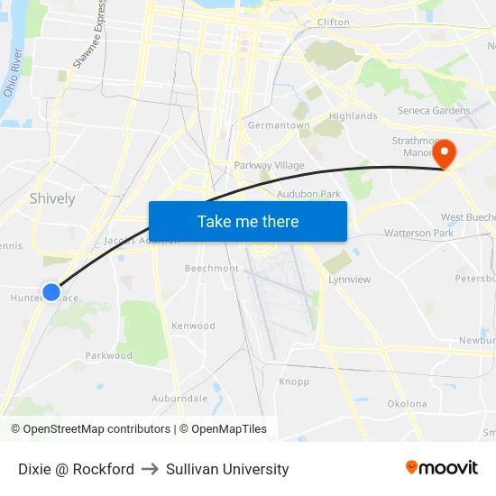 Dixie @ Rockford to Sullivan University map