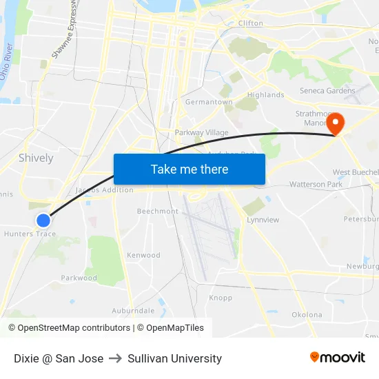 Dixie @ San Jose to Sullivan University map