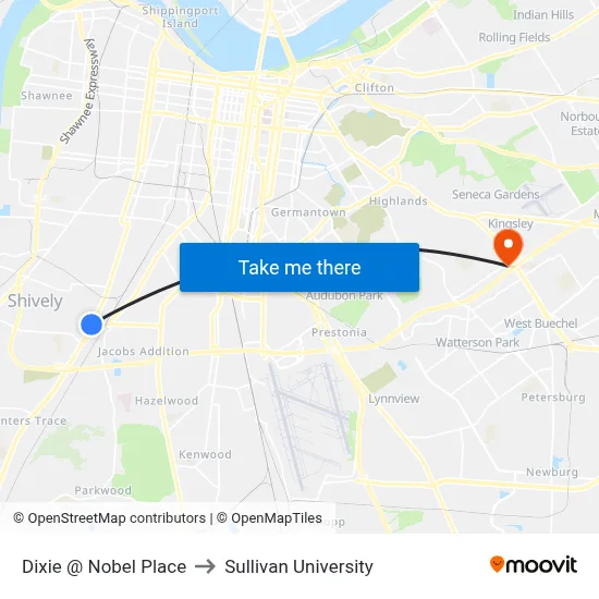 Dixie @ Nobel Place to Sullivan University map