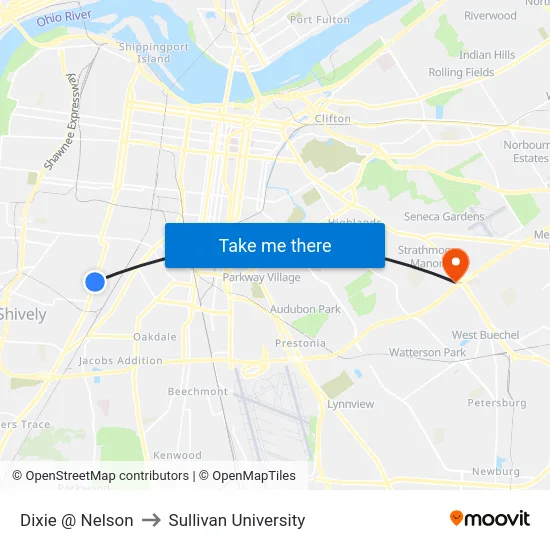 Dixie @ Nelson to Sullivan University map