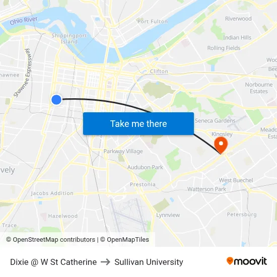 Dixie @ W St Catherine to Sullivan University map