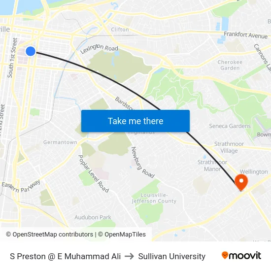 S Preston @ E  Muhammad Ali to Sullivan University map