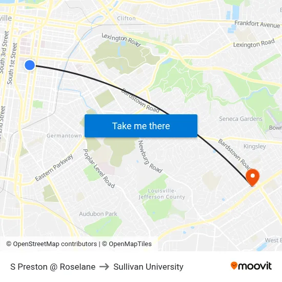 S Preston @ Roselane to Sullivan University map