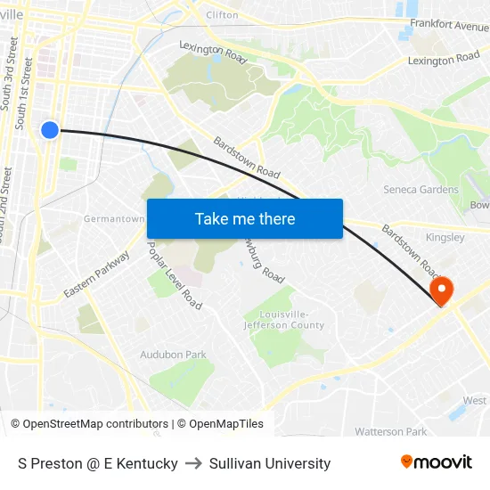 S Preston @ E Kentucky to Sullivan University map