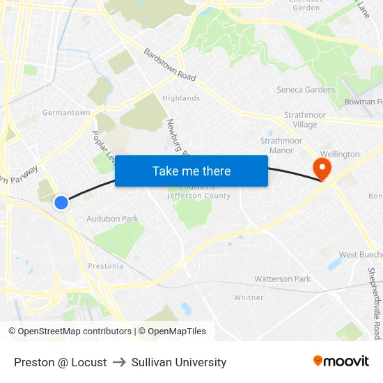Preston @ Locust to Sullivan University map
