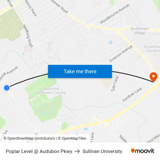Poplar Level @ Audubon Pkwy to Sullivan University map