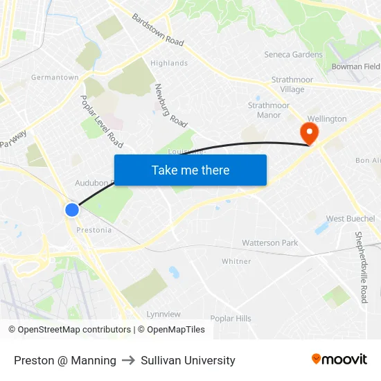 Preston @ Manning to Sullivan University map
