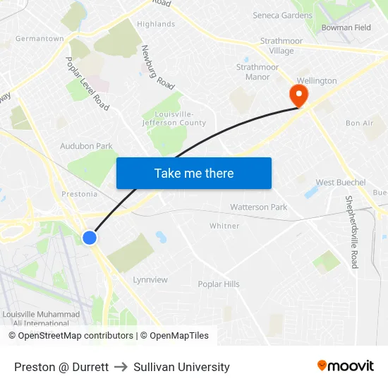 Preston @ Durrett to Sullivan University map