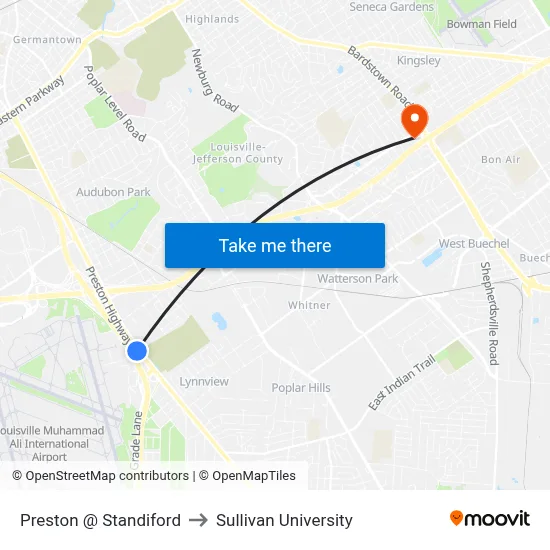 Preston @ Standiford to Sullivan University map