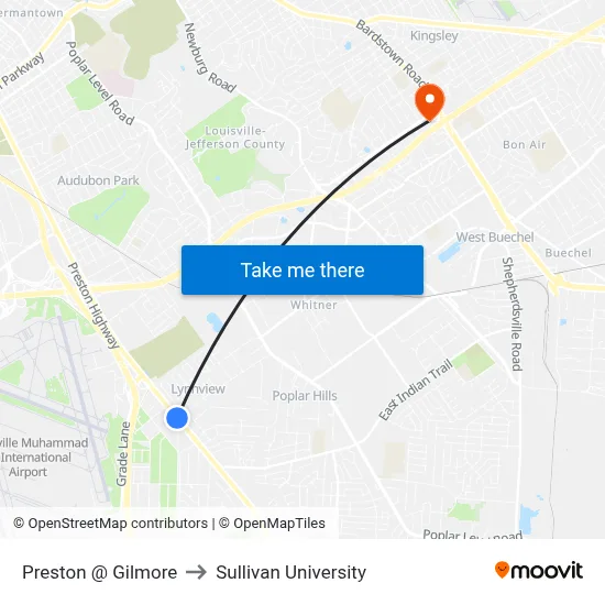 Preston @ Gilmore to Sullivan University map