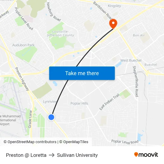 Preston @ Loretta to Sullivan University map