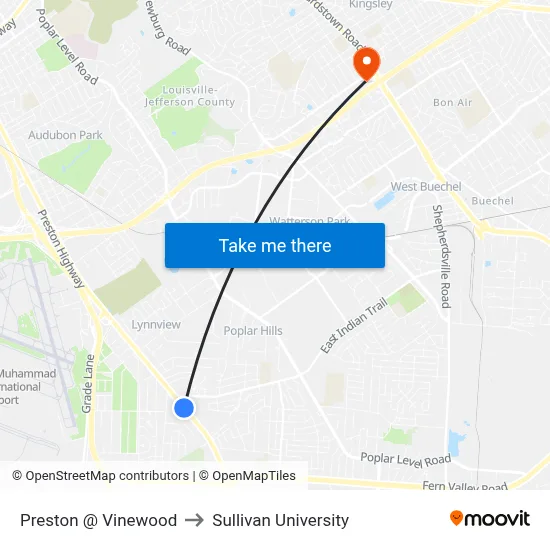 Preston @ Vinewood to Sullivan University map