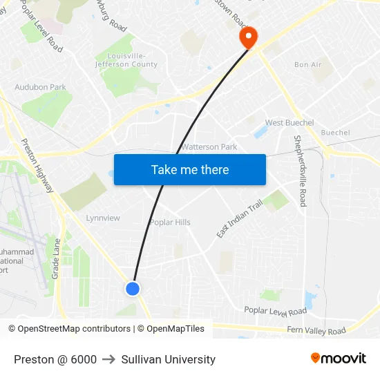 Preston @ 6000 to Sullivan University map
