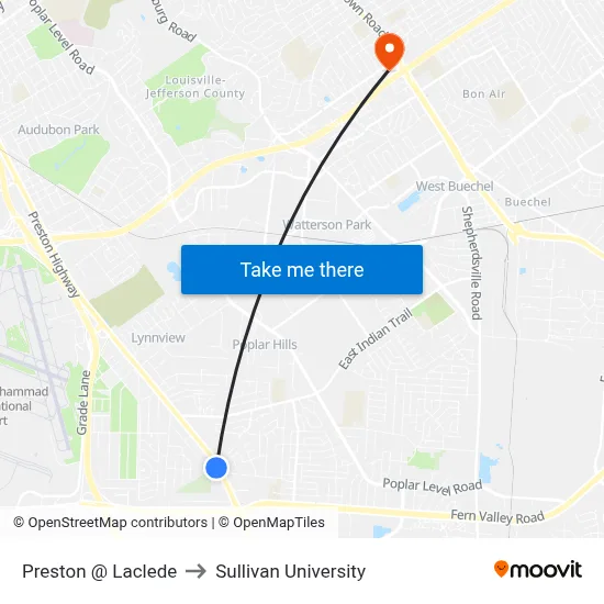 Preston @ Laclede to Sullivan University map