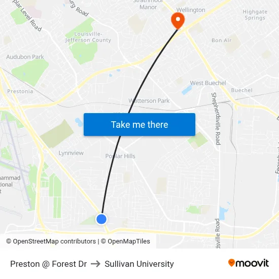 Preston @ Forest Dr to Sullivan University map