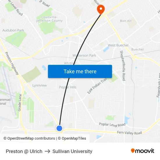 Preston @ Ulrich to Sullivan University map