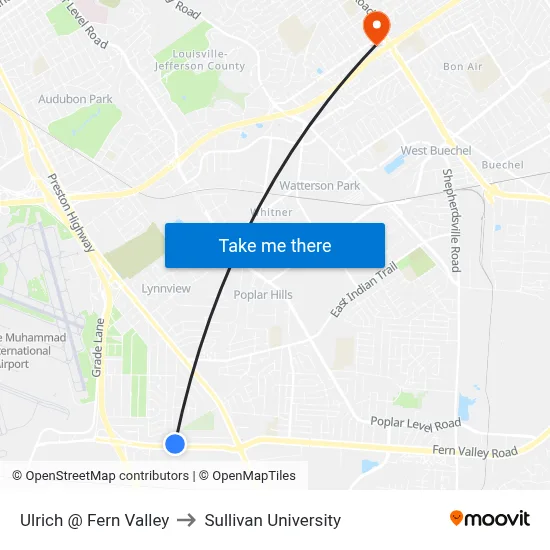 Ulrich @ Fern Valley to Sullivan University map