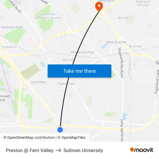 Preston @ Fern Valley to Sullivan University map