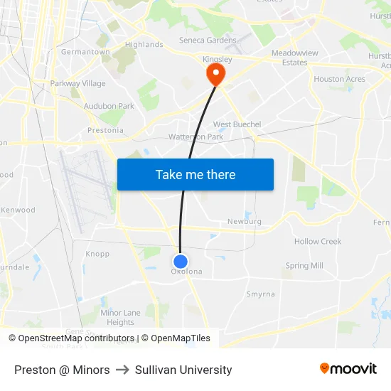 Preston @ Minors to Sullivan University map