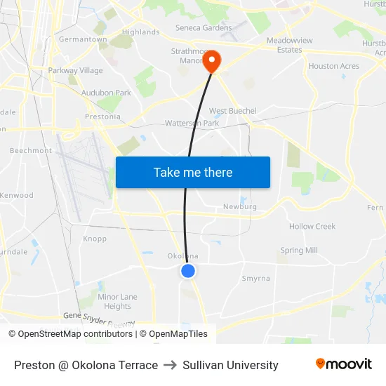 Preston @ Okolona Terrace to Sullivan University map