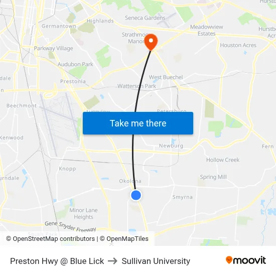 Preston Hwy @ Blue Lick to Sullivan University map