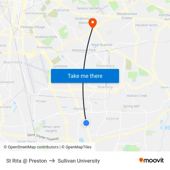St Rita @ Preston to Sullivan University map