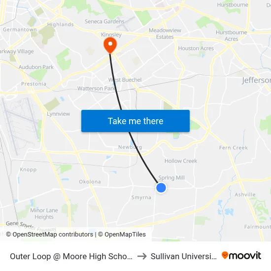 Outer Loop @ Moore High School to Sullivan University map