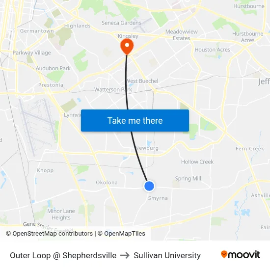 Outer Loop @ Shepherdsville to Sullivan University map
