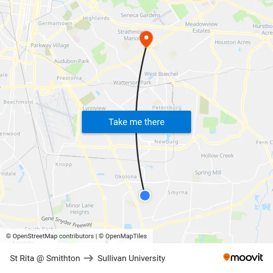 St Rita @ Smithton to Sullivan University map