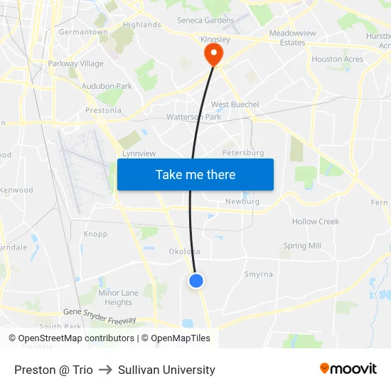 Preston @ Trio to Sullivan University map